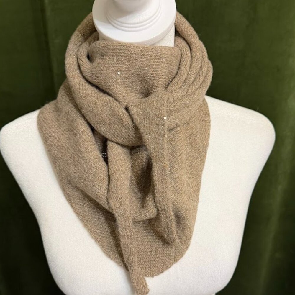 Soft Cappuccino Sparkly Knit Shawl Wrap Scarf